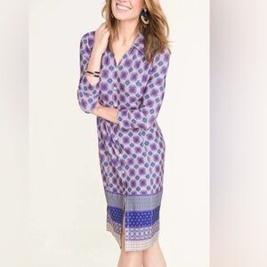 Chico’s Medallion Print Midi Shirt Dress size  size 2P buttons